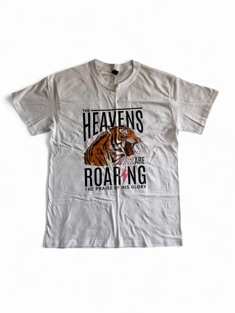 Christian Tiger Graphic Tee The Heavens Are Roaring White Cotton Medium⁠
